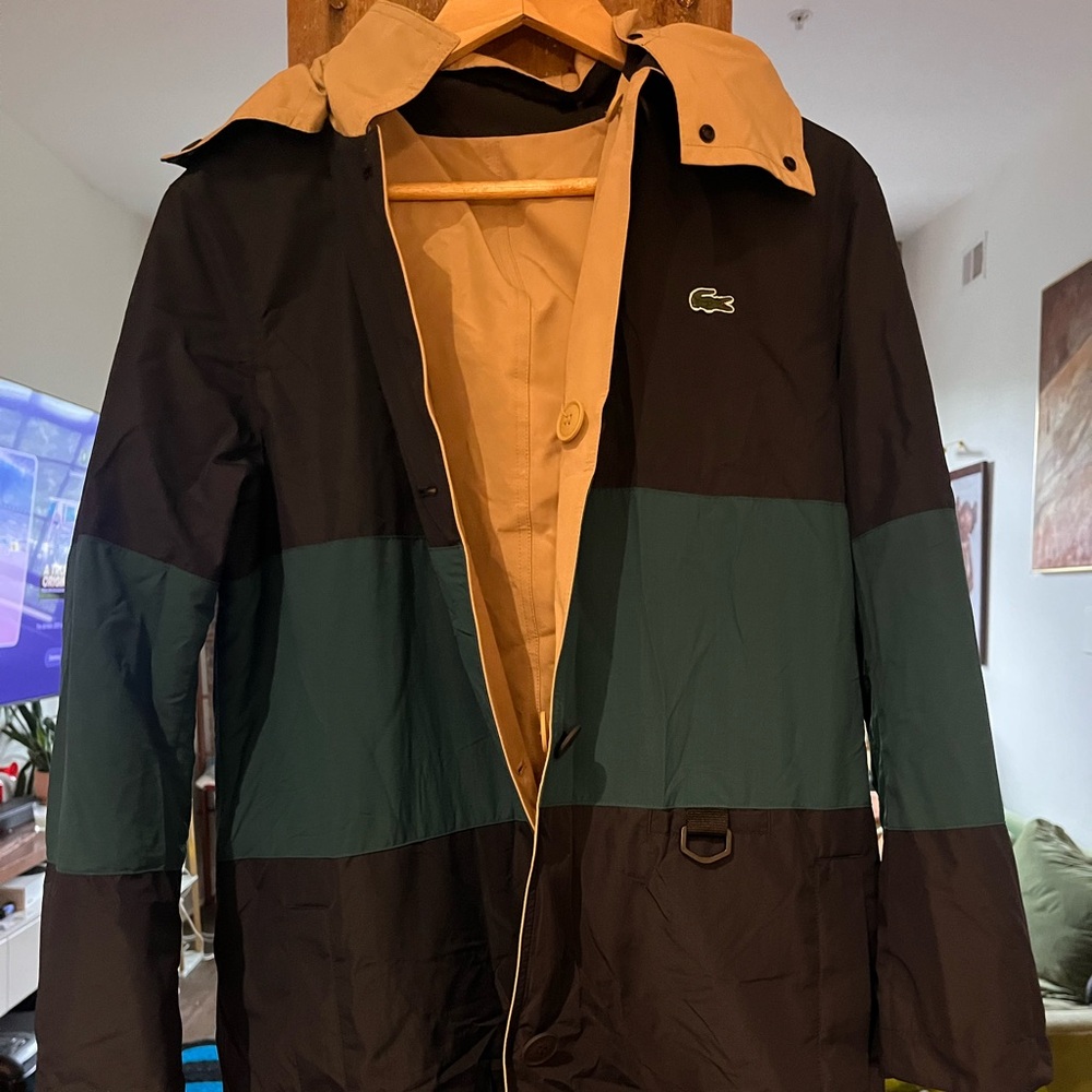 Lacoste Men's Black and Dark Green Raincoat